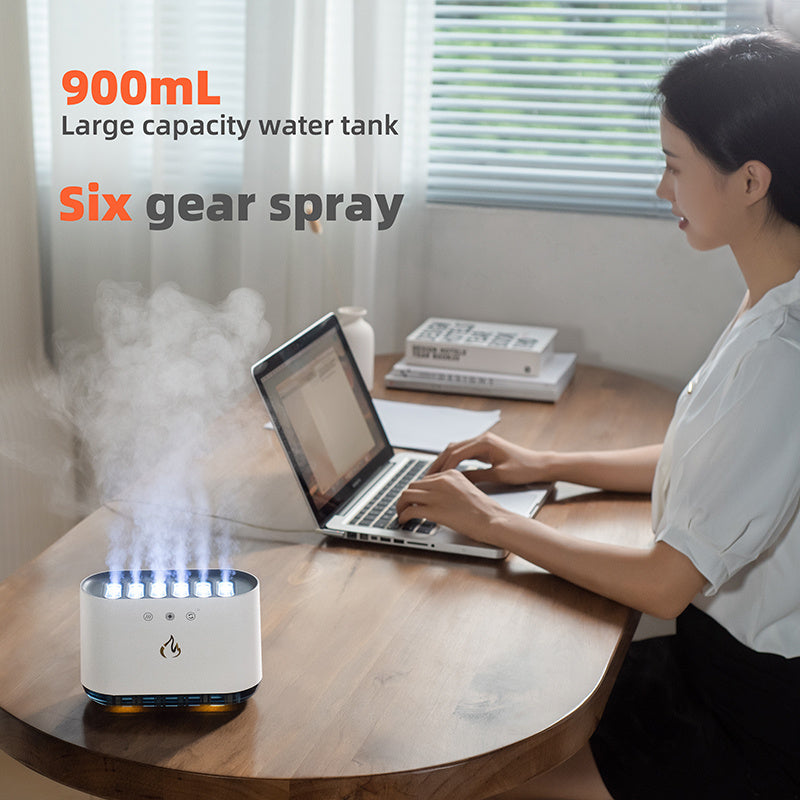 Amazon Hot Sale Dynamic Flame Humidifier USB Portable H20 Smart Ultrasonic Voice-Control Room Humidifier With 7 Colors Light