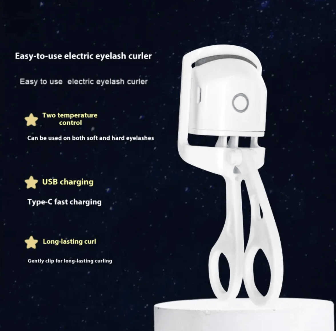 White heated eyelash curler controls and design